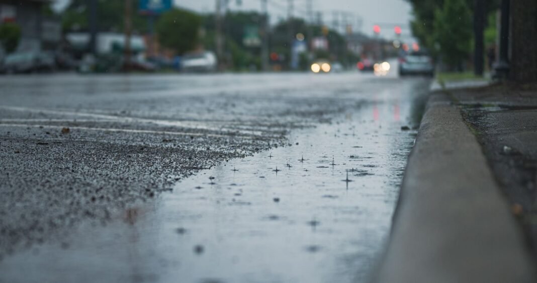 pexels-photo-8419119-8419119 Gloomy urban street view after rain with wet pavement and blurred city lights.